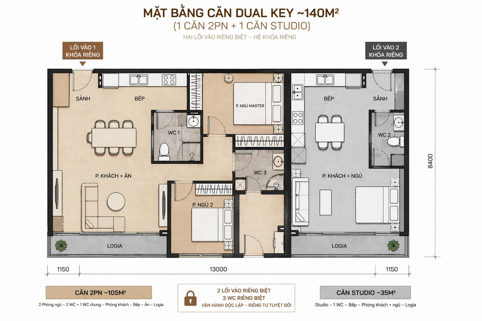 Mặt bằng căn Dual Key Sunshine River Park